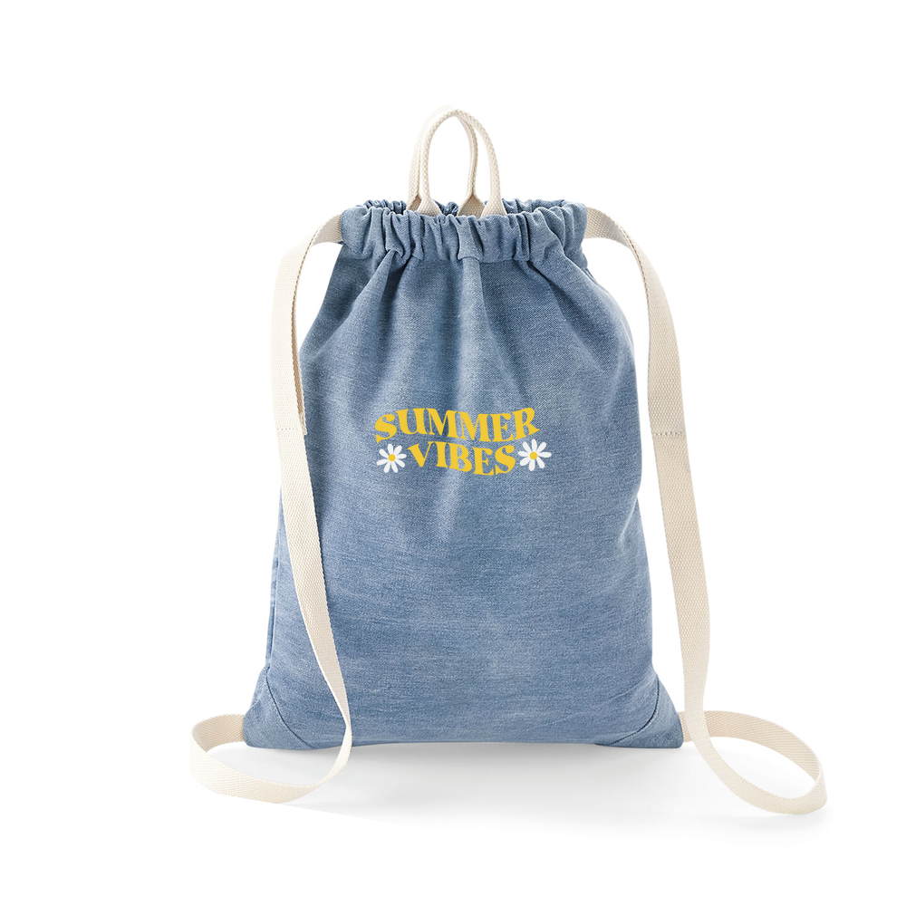 Summer Vibes - Denim Drawstring Bag